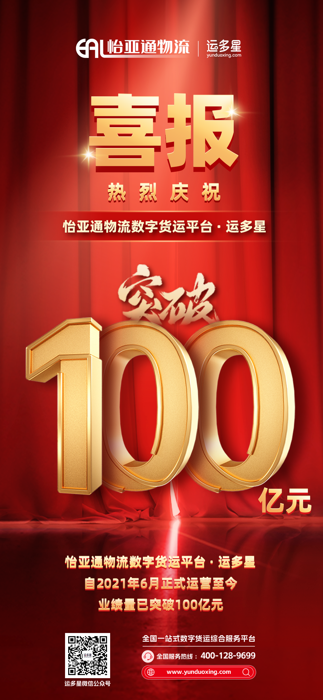热烈庆祝 | 尊龙官方平台物流数字货运平台·运多星累计业绩量突破100亿元